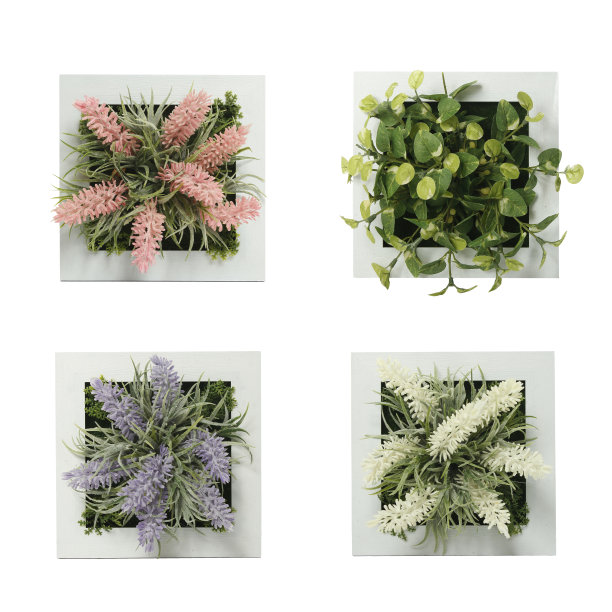 人造花嵌在木框式盒子中，供家居、食堂墙面装饰无背景，透明，PNG图片下载