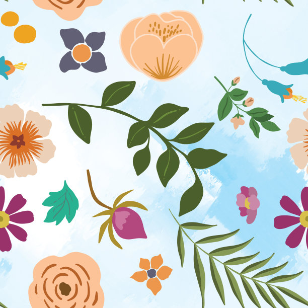 无缝重复图案手绘花花开花图片下载