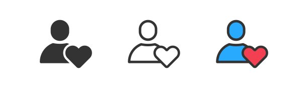 用户图标与心脏上的光背景。客户留住，犹如符号。社区关怀，关注，社交媒体，交流。轮廓，平面和彩色风格。平面设计。矢量插图。图片下载