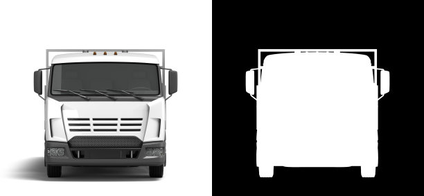 白色平板卡车模板隔离在白色的汽车品牌和广告前视图3d渲染在白色与阿尔法图片下载