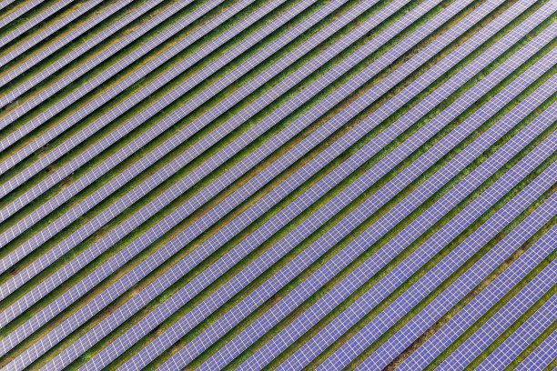 成排的太阳能电池板，鸟瞰图图片下载