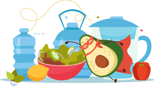 卡通牛油果人物构图图片下载