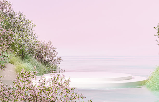 自然美丽的讲台背景与春天樱花风景樱花。图片下载