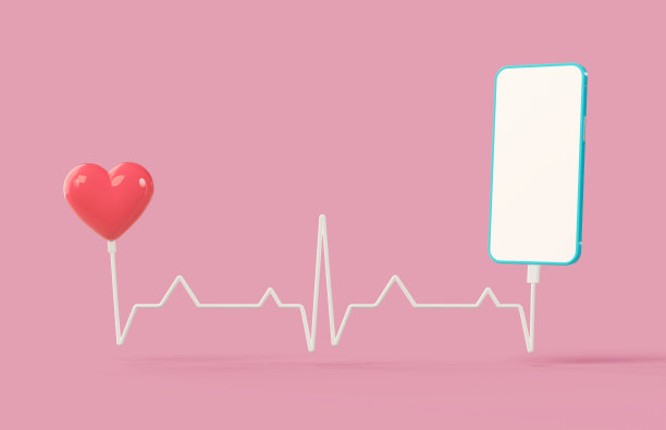 手机充电线在一个心形波的形状，连接手机和心脏在简单的背景。图片下载