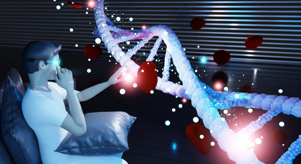 AR眼镜用户渲染增强现实AR眼镜DNA科学VR眼镜病毒模拟3D插图图片下载