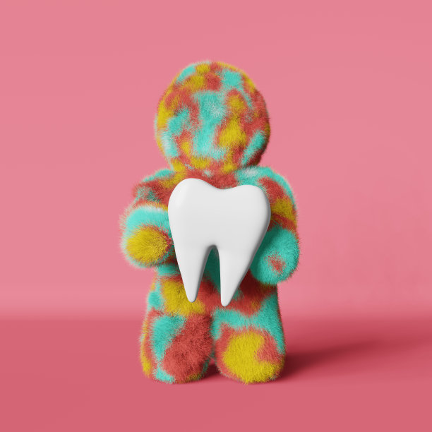 可爱的彩虹雪人白色健康牙齿3D渲染粉红色。龋齿牙刷预防护理口腔卫生口腔清洁。图片下载