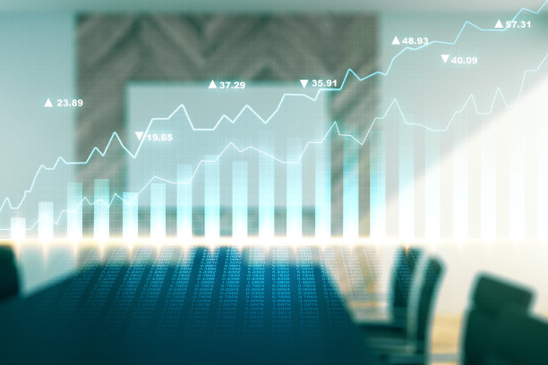 在现代董事会背景，银行和会计概念上的虚拟创意财务图表的双重曝光图片下载