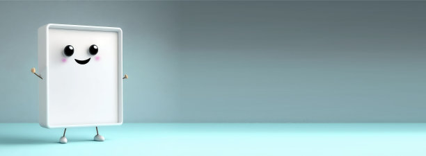 可爱的卡通小白板上有着亲切的微笑。有复制空间的人物。空平面背景。图片下载