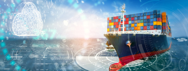 云数据图标技术的未来货船海洋集装箱船海运概念运输物流。大云存储技术大数据物流运输运输。数字交通服务图片下载