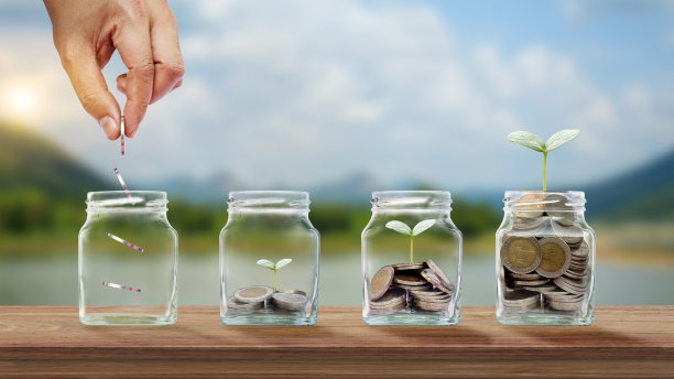 手拿一枚银币放在一个能赚钱的罐子里，手拿一棵能赚钱的树放在一个能赚钱的罐子里。业务储蓄图片下载