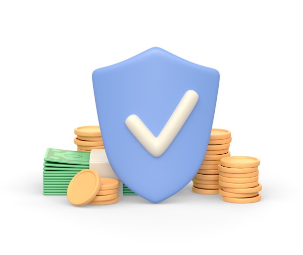 现实的三维图标的盾与钱和硬币图片下载