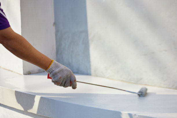 拿着油漆辊在墙上油漆的人图片下载