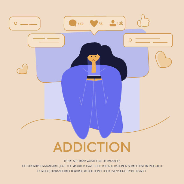 女人躺在床上，睡着了，看智能手机。她在虚拟社交网络上聊天或玩游戏。她有手机成瘾，FOMO，设备不良习惯。拯救自己，就会获得自由。图片下载