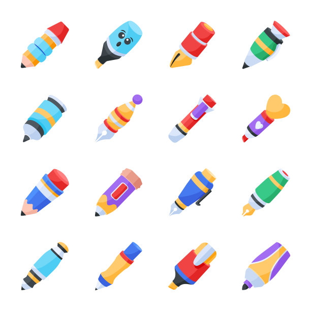 写作配件包平面图标图片下载