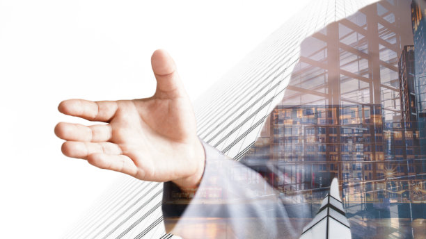 手上有商人，商人双曝光商人建高楼大厦，提议协议提议合作伙伴做成一笔交易或好交易，支持合同概念，复制空间图片下载