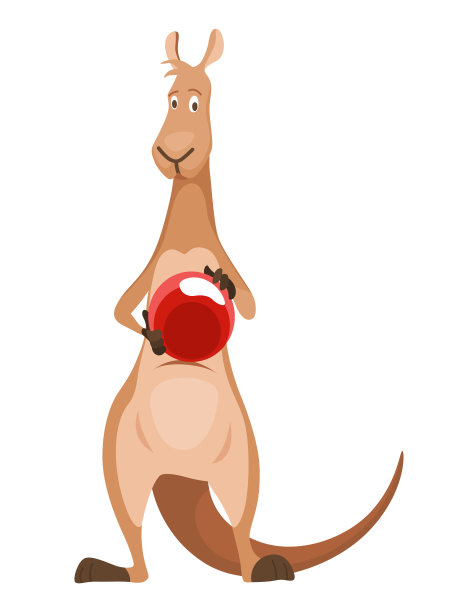 袋鼠造型。成年袋鼠站立育儿袋。矢量平面卡通动物的澳大利亚动物群和野生动物，孤立的白色背景图片下载