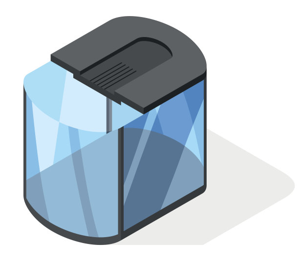 现代简约风格的等距水族馆。透明亚克力、塑料或有机玻璃展览盒。矢量插图空透明玻璃橱窗在白色背景图片下载