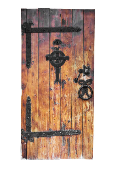 老式木门孤立在白色背景图片下载