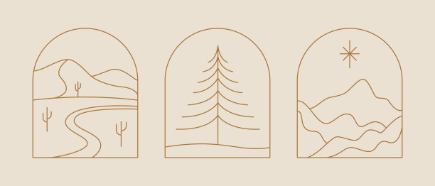 矢量集线性波西米亚图标和符号-太阳标志设计模板-抽象设计元素装饰在现代极简主义风格图片下载