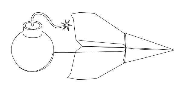 一排连续的炸弹和纸飞机。细线插图矢量概念。轮廓图创意。图片下载