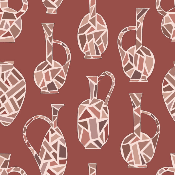 Kvevri矢量无缝模式。传统的格鲁吉亚粘土容器，Qvevri，壶在棕色背景。图片下载