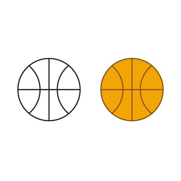 篮球标志图标说明彩色和轮廓图片下载