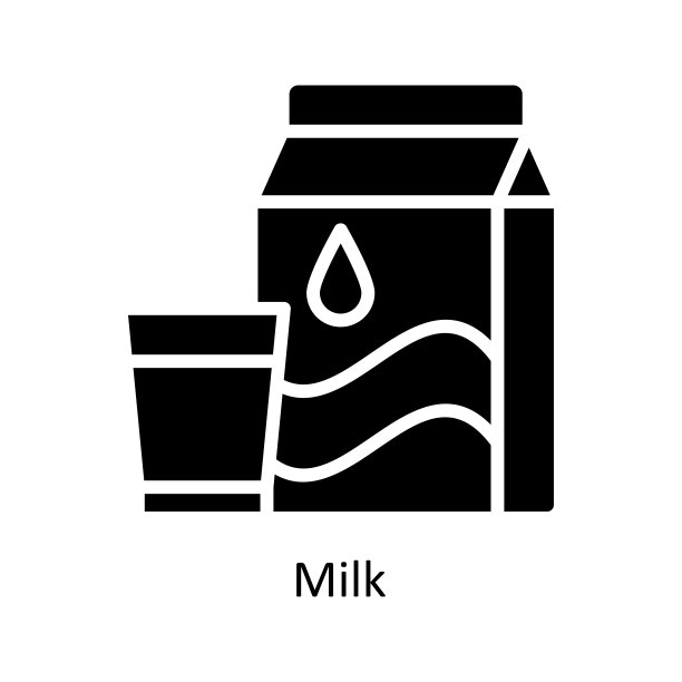牛奶矢量固体图标设计说明。杂货店符号在白色背景EPS 10文件图片下载
