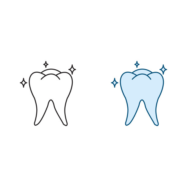 闪亮的牙齿标志图标插图彩色和轮廓图片下载