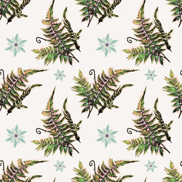 蕨类与花无缝模式。图片下载