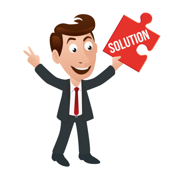 画的是一个穿着西装的男人，展示的是一块拼字拼图。图片下载