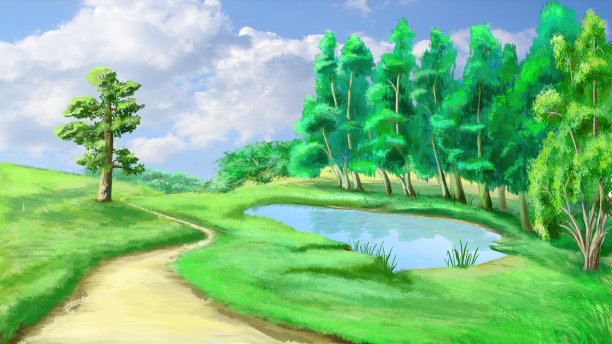 森林边缘的土路插图图片下载