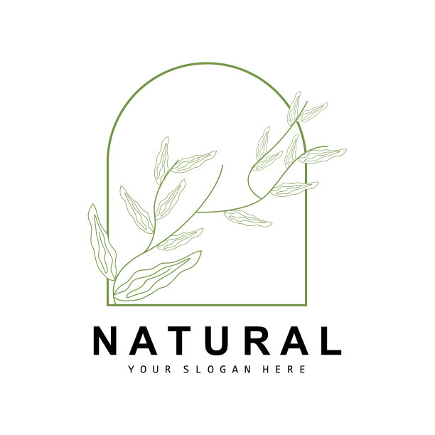 简单的植物叶子和花标志，矢量自然线条风格，装饰设计，横幅，传单，婚礼邀请，和产品品牌图片下载