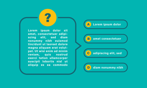 智力测验游戏与不同的答案。测试、考试、教育和学习的设计理念。提问和回答。矢量图图片下载