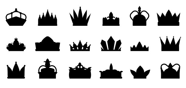 皇家皇冠黑色图标。获胜者王冠，骑士女王或国王加冕的象征。头冠剪影，王子公主平面体面矢量标志图片下载