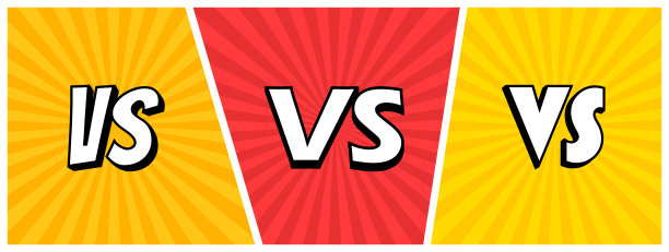 集漫画VS字母铭文。与战争的复古背景与阳光和半色调。比赛选手、拳手或队伍之间的比赛矢量图图片下载