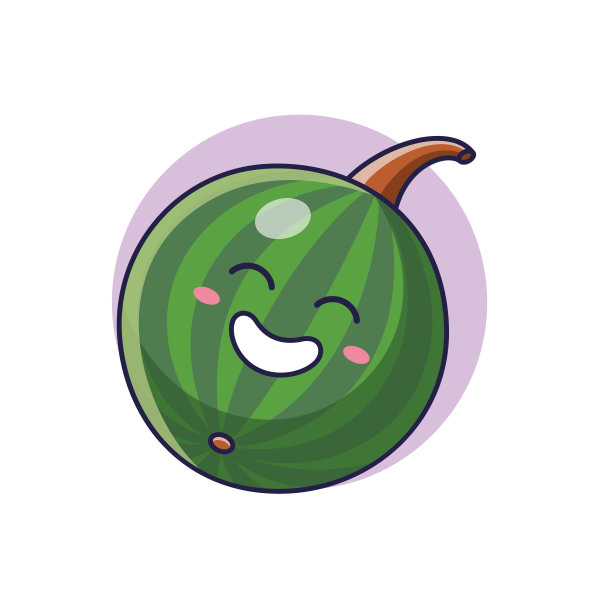 可爱的卡哇伊西瓜角色。矢量手绘卡通图标插图。西瓜字在涂鸦风格。图片下载