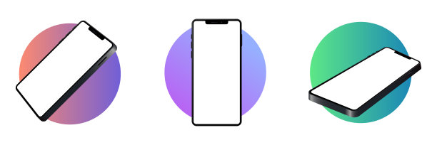 智能手机模型与白色屏幕上的梯度圈。用于信息图或演示的模板图片下载