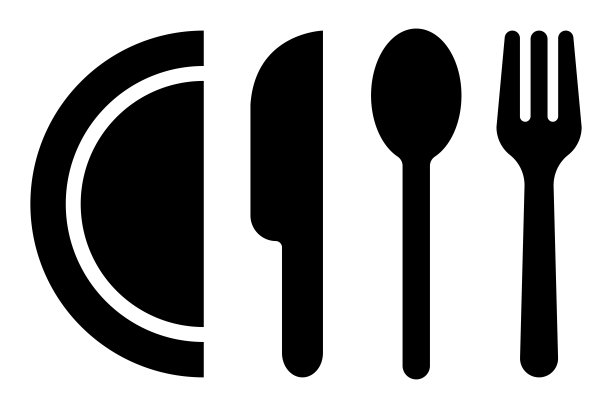 盘子和器皿矢量图标。勺子，叉子，刀，盘子。餐厅经营理念，矢量插画图片下载