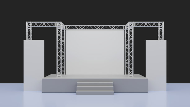 简单舞台和桁架结构的三维渲染，黑色背景，商务演示图片下载