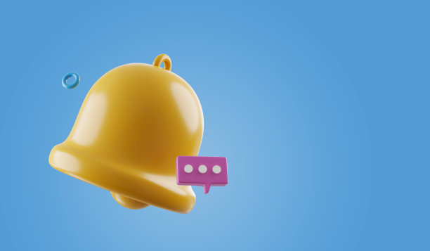 3d蓝色背景上的黄色铃铛图片下载