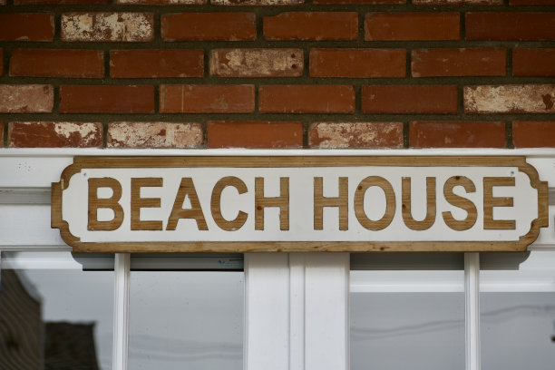 老式的木头海滩屋标志图片下载