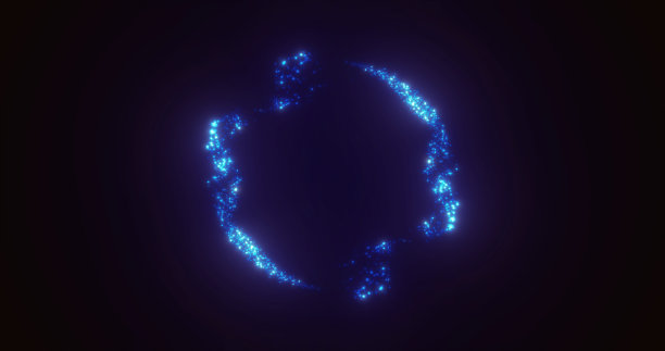 由神奇能量粒子的蓝色线条构成的抽象发光圆环。抽象的背景图片下载