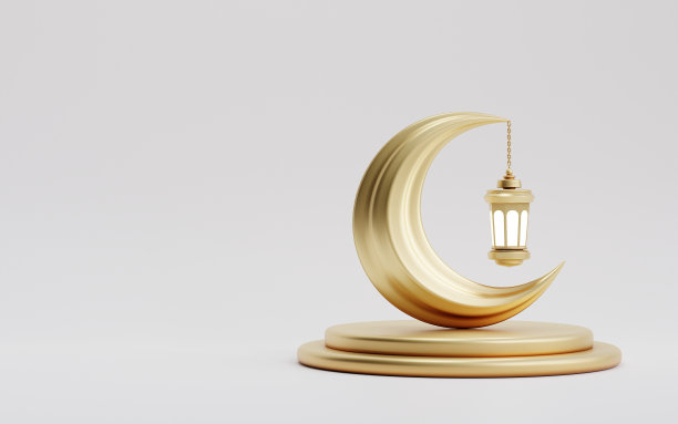 斋月kareem问候3d背景。伊斯兰金元素插画图片下载