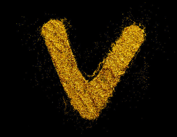 字母V在闪光的金粒子隔离图片下载