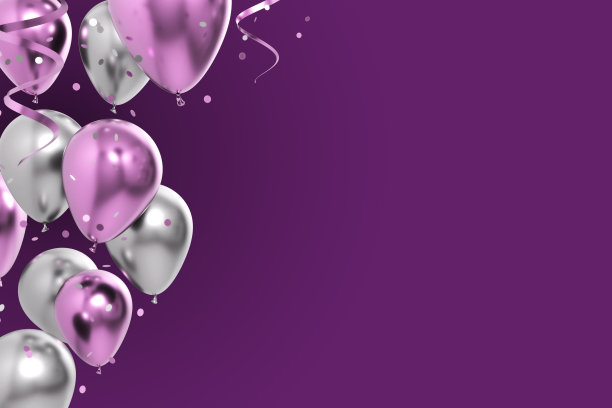 庆祝粉红色的银色气球和五彩纸屑图片下载