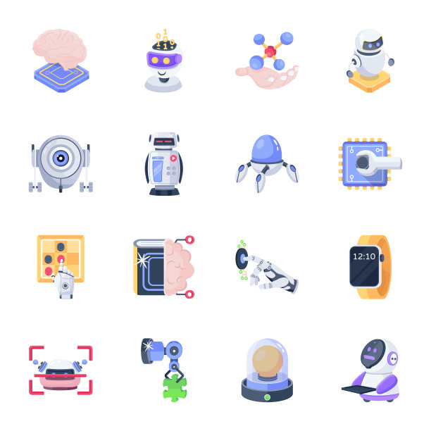 流行的人工智能平面图标图片下载