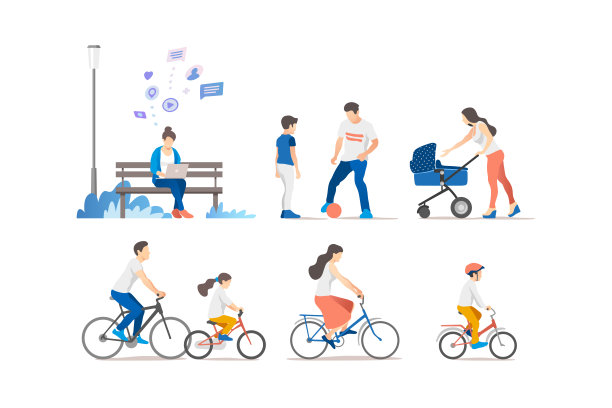 周末在公园里的人们矢量素材图片下载