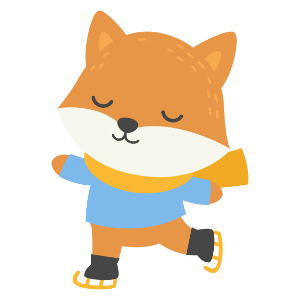 滑冰狐狸，冬季动物涂鸦矢量图片下载