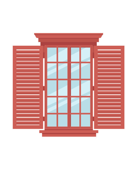 木制窗户与红色百叶窗复古窗口矢量插图在白色背景图片下载