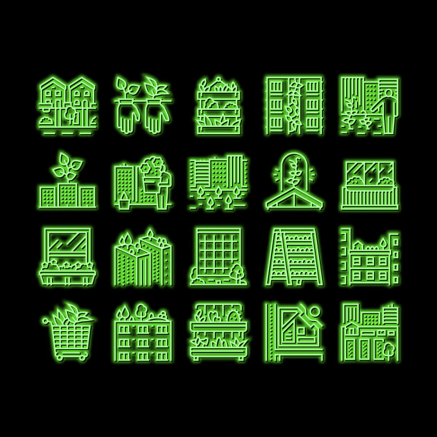 城市园艺生态霓虹灯发光图标插图图片下载
